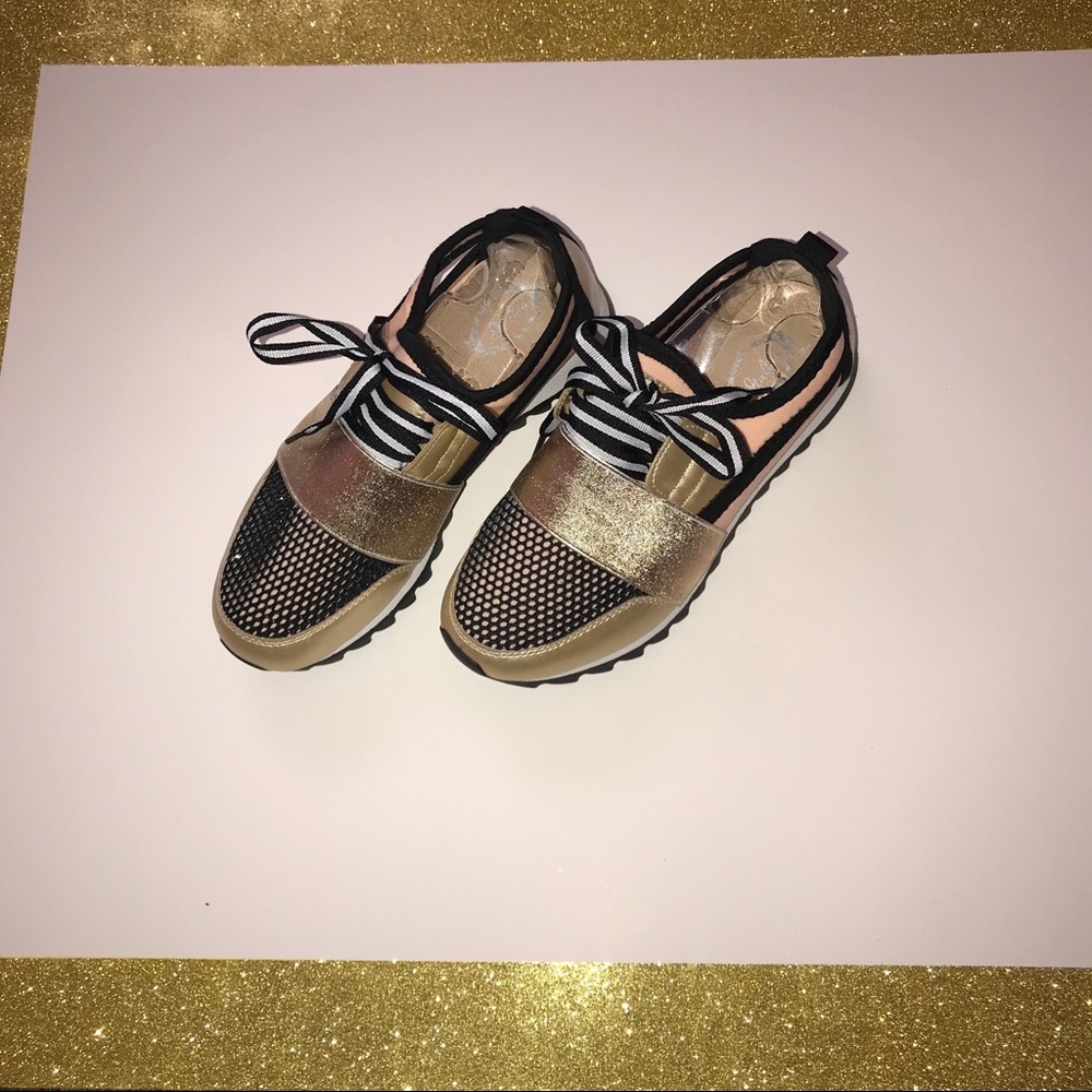 Italina Pink & Gold Lace Up Athletic Shoe​